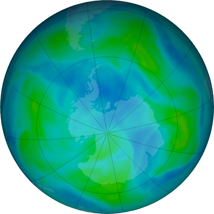 Antarctic ozone map for 08 March 2017